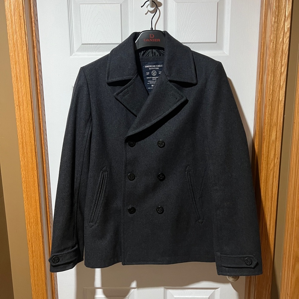American Eagle Men’s Double Breasted Peacoat Size Medium - Charcoal Grey